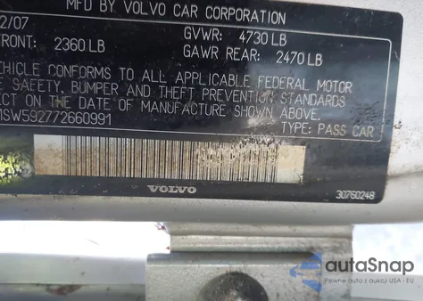 2007 Volvo V70 2.5T z USA, uszkodzony, nr VIN YV1SW592772660991